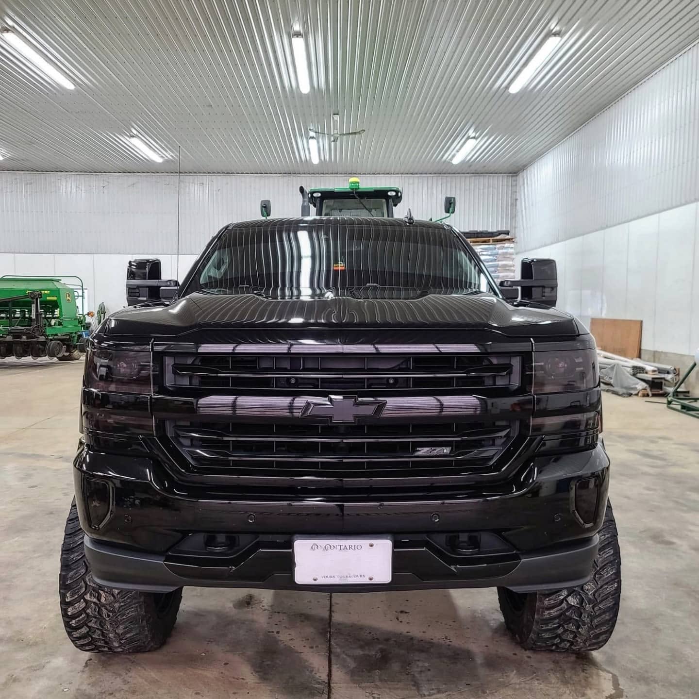 Glossy black truck after exterior detail